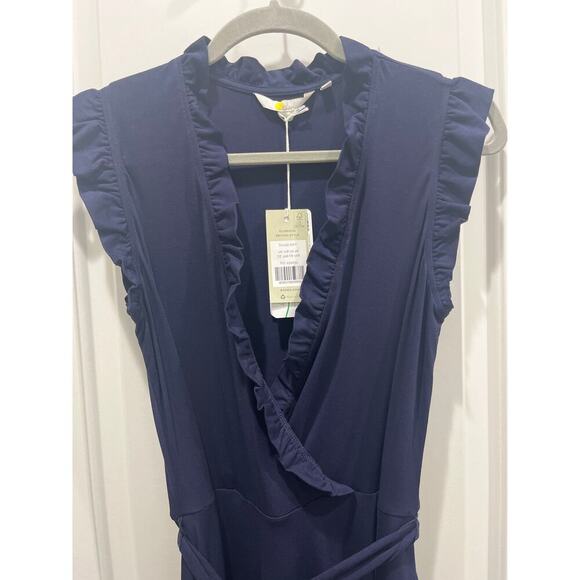NWT Boden Navy Ruffle Fixed Wrap Jersey Dress Sz US 6 - Picture 3 of 11